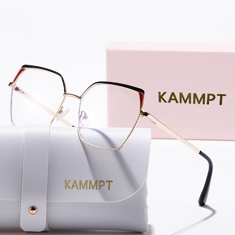 

KAMMPT Vintage Square Glasses Women 2024 New Fashion Metal Rim Optical Frames Trendy Luxury Brand Blue Light Blocking Eyeglasses with a case
