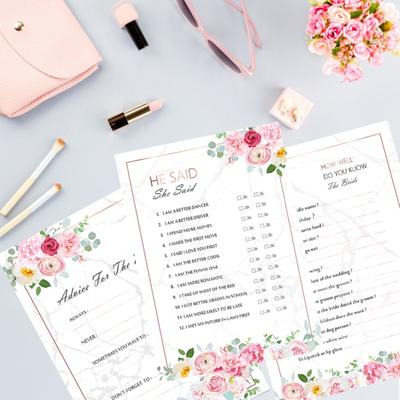 10Pcs Bridal Game Card Printed Exquisite Workmanship Floral Design Non-fading Reliable Wedding