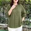 Women Casual Round Neck Solid Color Loose 3/4 Sleeve Blouse