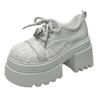 Fashion 9.5CM Spring Women Bling High Heels New 2025 Platform Casual Walking Shoes Non-slip Wedges Leather Chunky Sneakers Lace-up Pumps