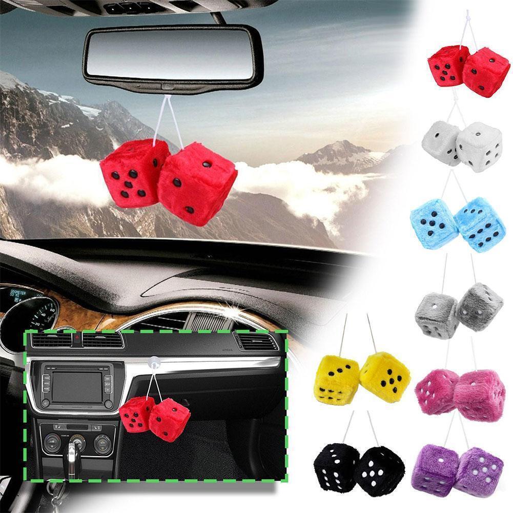 Car Colorful Soft Spotty Furry Fluffy Hanging Mirror Fuzzy Dice Decor Z4R1