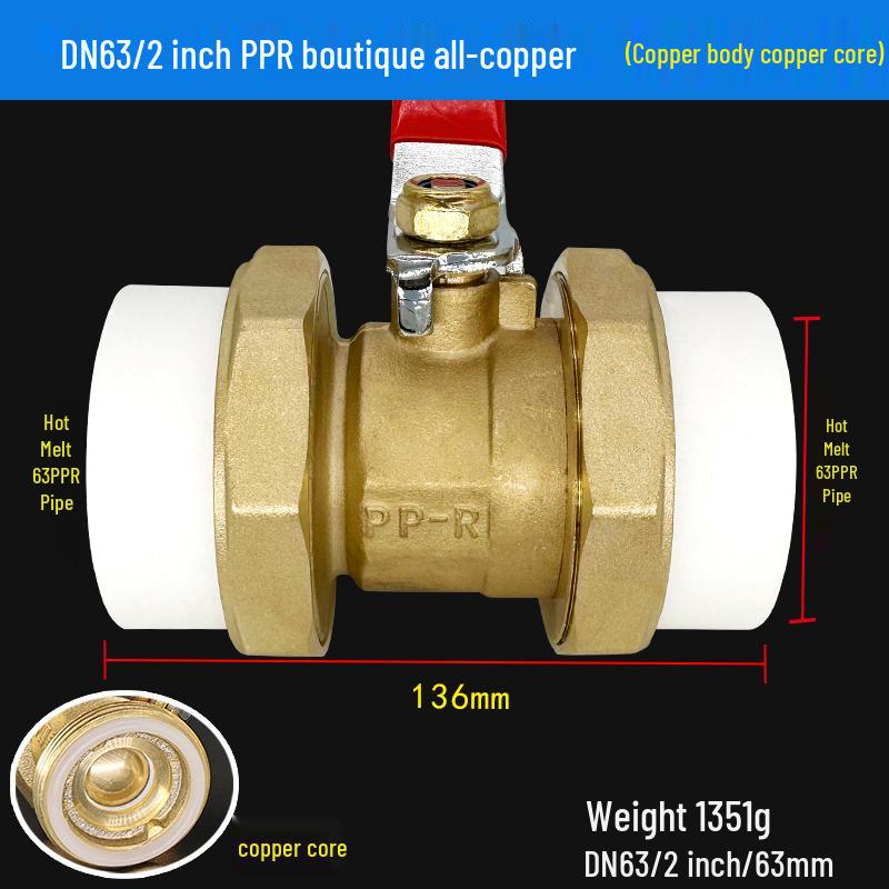 All-Copper PPR Double Union Ball Valve for Hot Melt Pipe - 20mm, 25mm, 32mm (1/2", 3/4", 1")