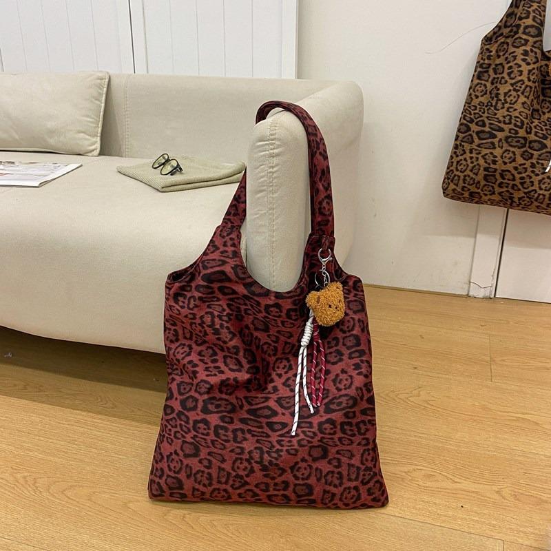 Retro Simple Large-capacity Tote Bag Women's New Niche Leopard Print Shoulder Bag Casual Commuter Bag