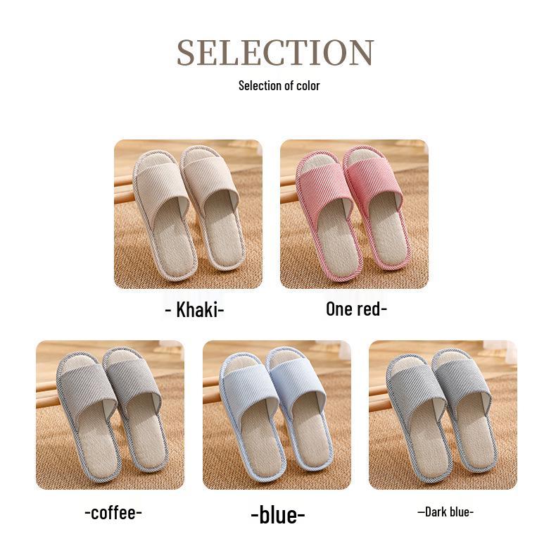 Gestreifte Leinen Sommer Hausschuhe für Damen und Herren - Rutschfest, Weiche Sohle, Atmungsaktiv, Geräuscharmes Design.