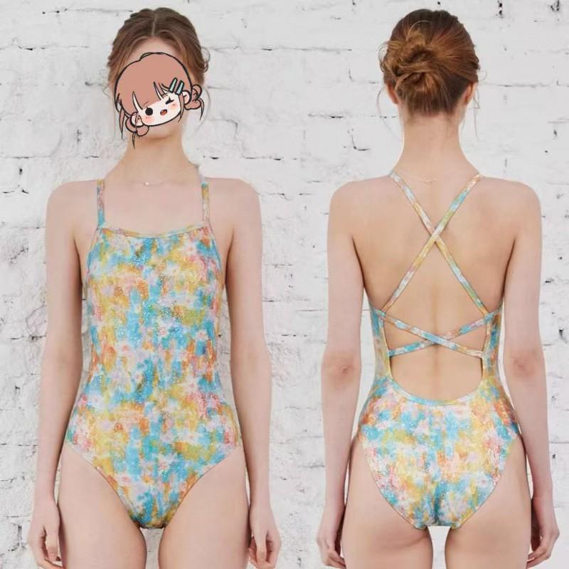 

Half Acre Flower Field High-end Women s Sparkling One-piece Triangle Swimsuit Professional Training Racing Korean Version M жовтий