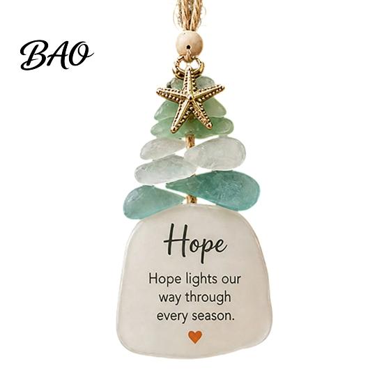 Handmade Christmas Ornament Sea Glass Tree Ornament, Seaglass Art Hanging Decor with Starfish Charm, Coastal Theme Decoration Peace Love Joy