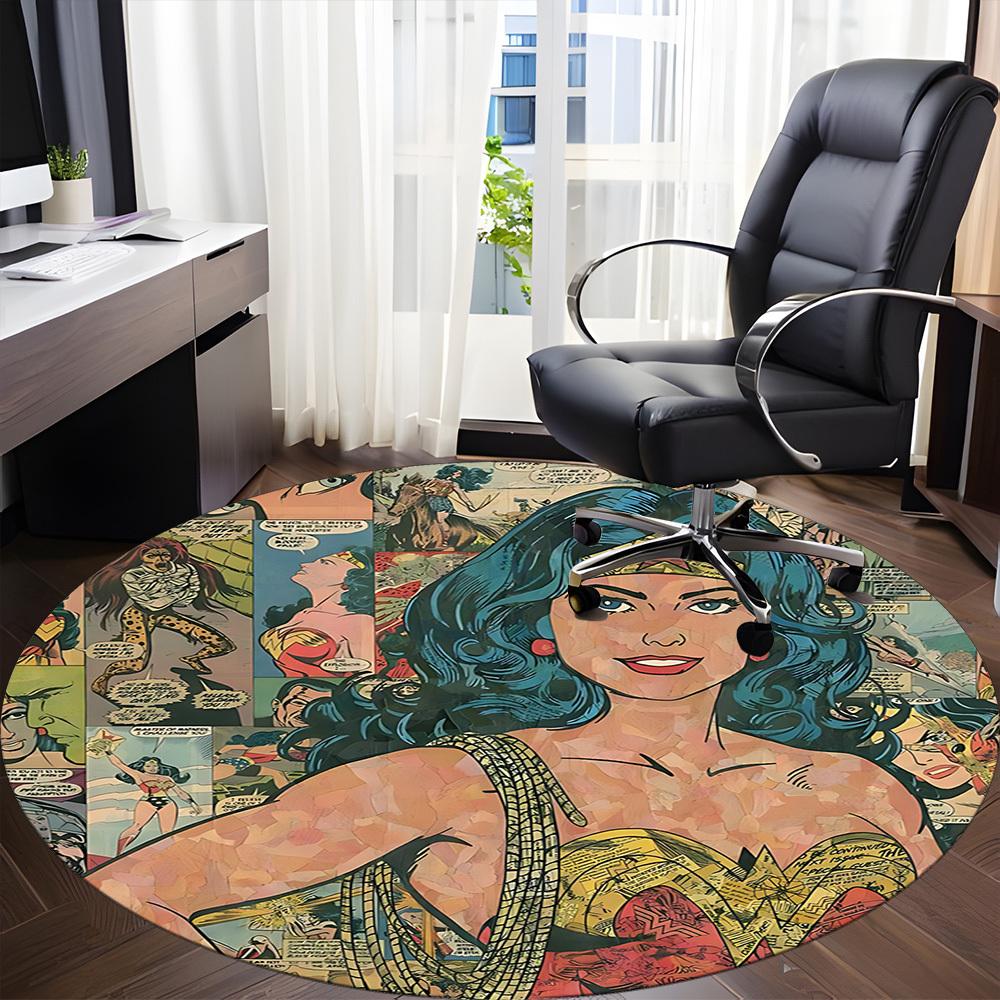 1pc Wonder Woman Comics Office Round Area Rug, Under Office Chairs Bedroom Living Room Home Decor, Room Deco, Available in Various Sizes