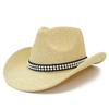 Spring and Summer Fashion Pearl Decorative Straw Cowboy Hat Elegant Big Eaves Curved Eaves Sun Hat Seaside Vacation Straw Hat