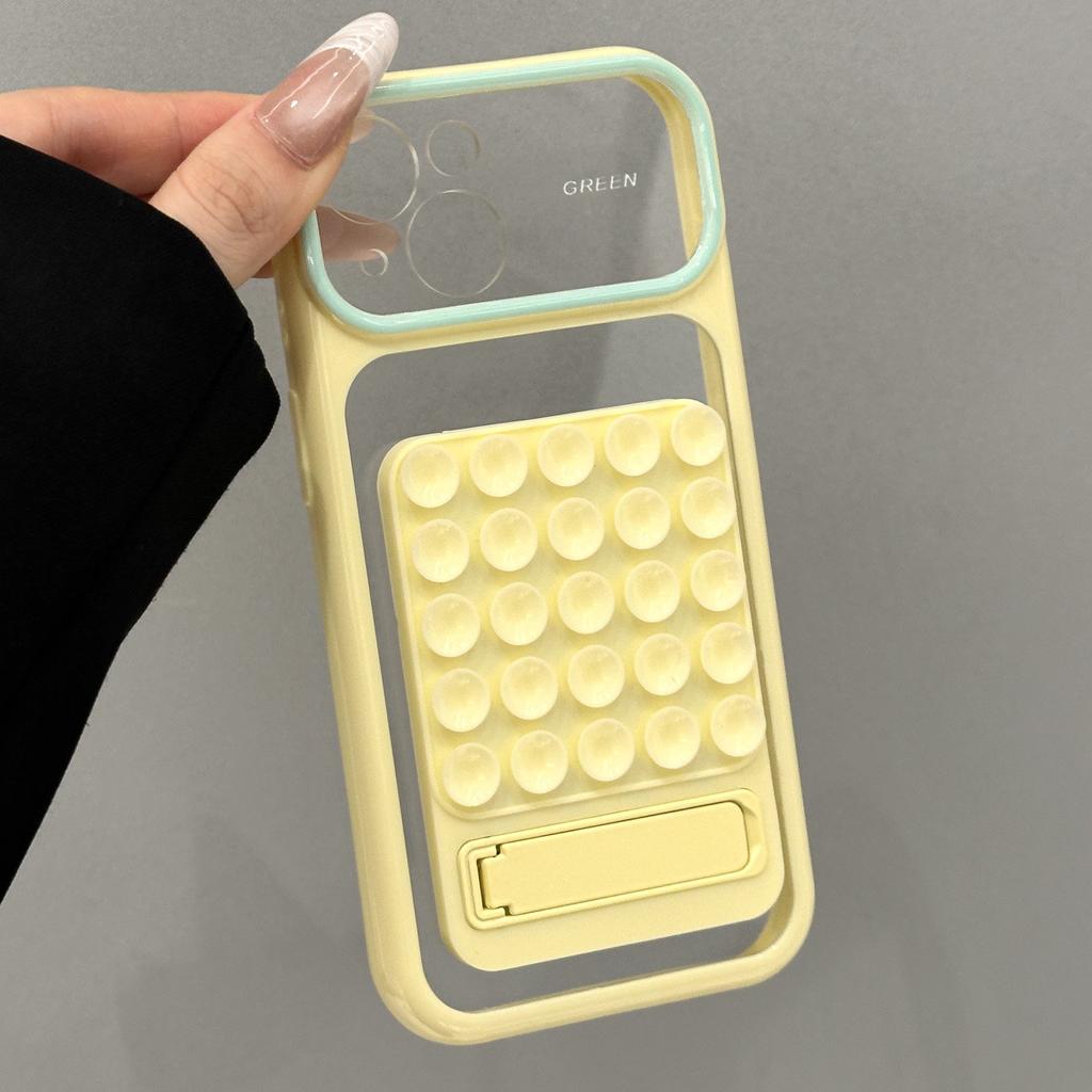 Contrasting color large window suction cup invisible bracket for Apple 17PROMAX Macaron solid color all-inclusive mobile phone case 18