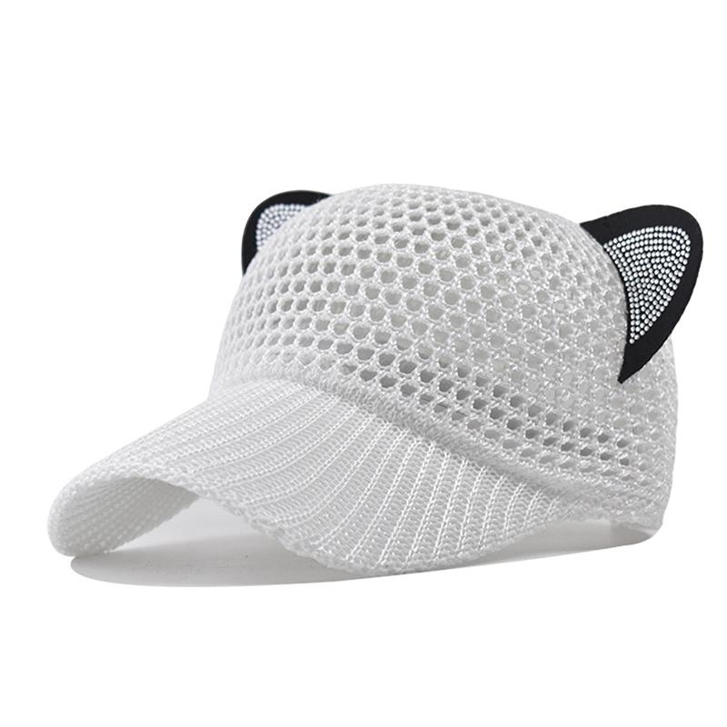 

Women s Cat Ear Mesh Baseball Cap Summer Breathable Knitted Sun Hat with Rhinestone Cute Adjustable Peaked Cap for Outdoor Adjustable&Adult белый