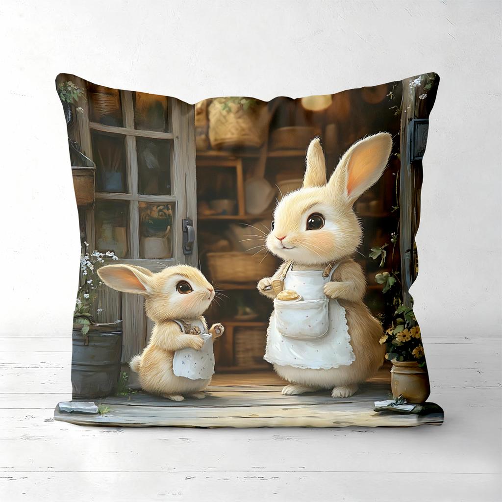 Pieces Cute Rabbits Farmhouse Decor Throw Pillow Cover Pattern Cushion Cover Suitable for Sofa Bedroom Car Pillow Cover