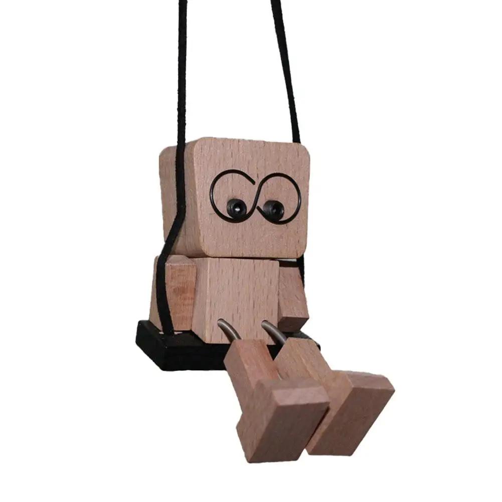 1pcs Shaking Wooden Man Figurine Funny Bobblehead Car Creative Nerdy Accessories Car Decor Dashboard Dolls Ornaments Little M6Y3