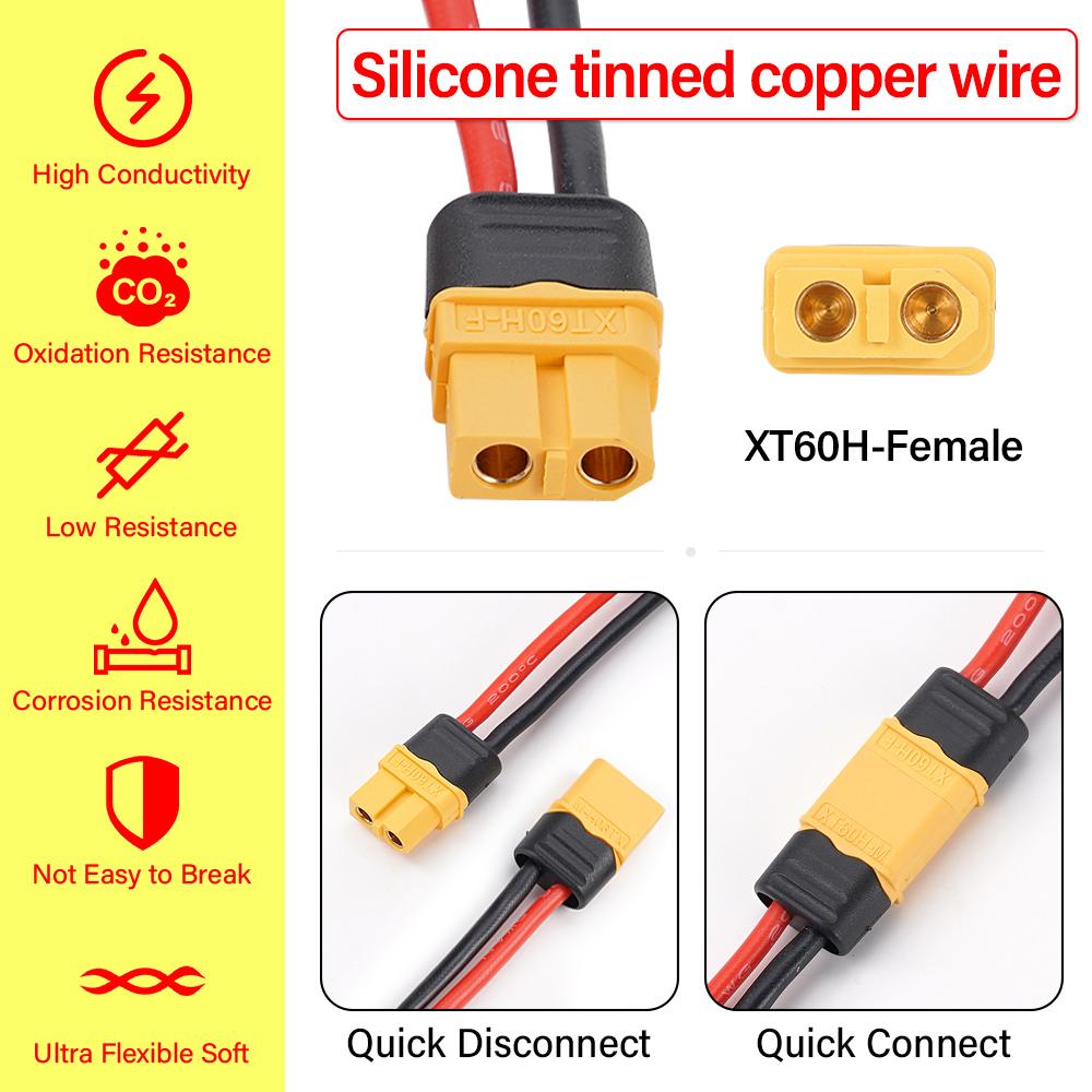 Universal 12V Alligator Clip to T Plug/XT60H Female Plug Connector 14AWG Cable for Car Battery Charger Spare Part DIY Accessory