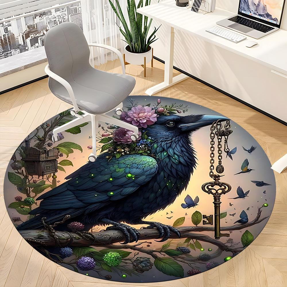 1pc Raven Print Chair Carpet for Office Non-Slip, Machine Washable Rug for Office, Sleeping, Room - Holiday Decor
