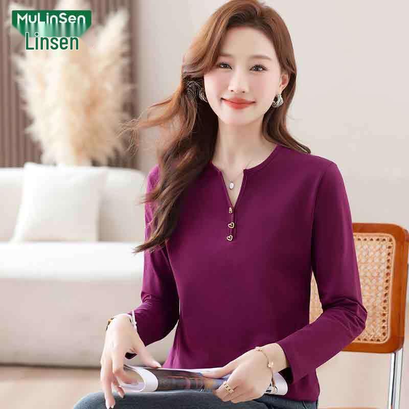 MULINSEN Women s Loose Fit V-Neck Long Sleeve T-Shirt L