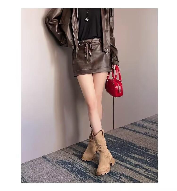 Inner heightening Martin boots women's 2025 new spring, summer and autumn V-mouth suede small man wrinkled pile short boots
