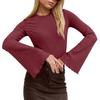 Women' Fashionable Pure-colored Flared-sleeve Long-sleeved Top