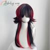 Ashely Jellyfish Head Black with Red Wigs with Bangs Subculture Y2K High Temperature Fibers Cosplay Synthetic Wigs for Daily Use