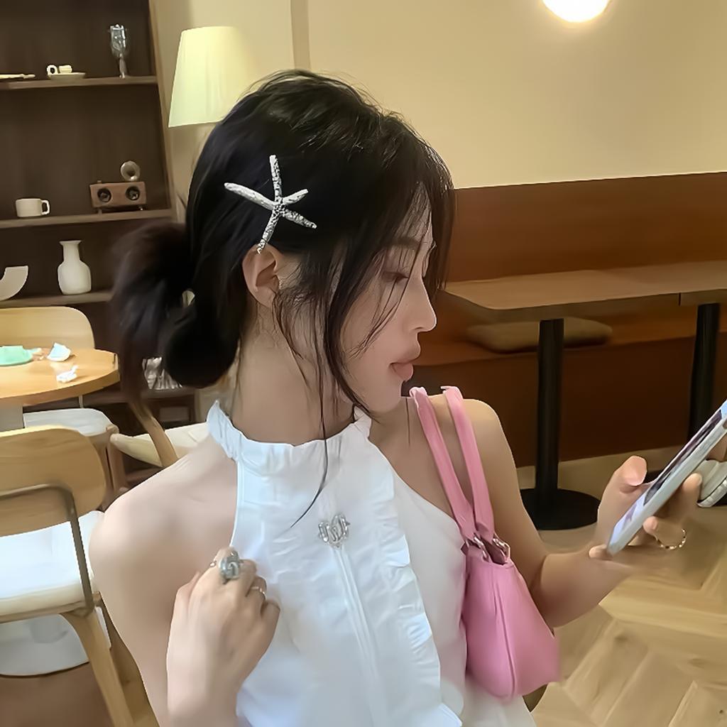 Starfish Geometric Side Spring Metal Bang Hair Clip, Zinc Alloy Snap Barrette for Women and Girls, Straight Curly Hair Fringe