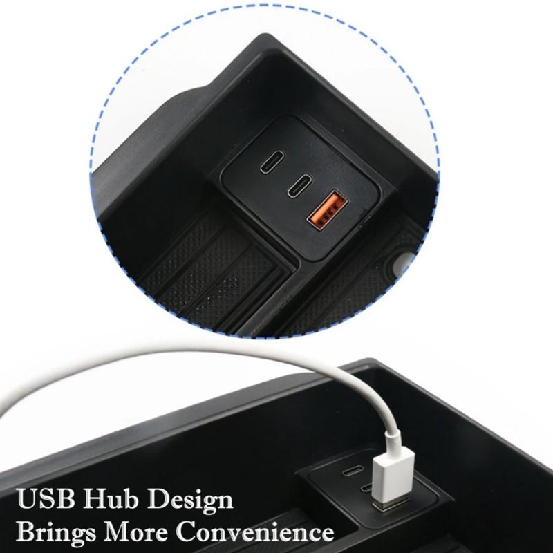 Center Console Armrest Dashboard Storage Box Organizer Tray Pallet Container Holder with USB Charging Cable For Car 3+