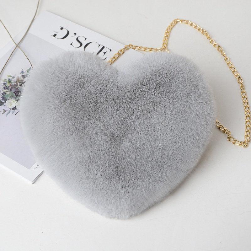 Internet Celebrity Fashion Plush Heart-shaped Chain Crossbody Bag with Artificial Wool Love One Shoulder Peach Heart Zero Wallet