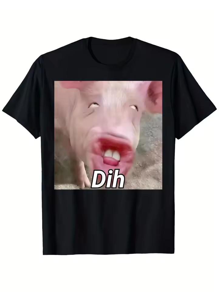 Funny Dih Brainrot Gen Z Humor T-Shirt Heavyweight Casual Tee Pig T Shirt Graphic T Shirts Clothing Summer Streetwear