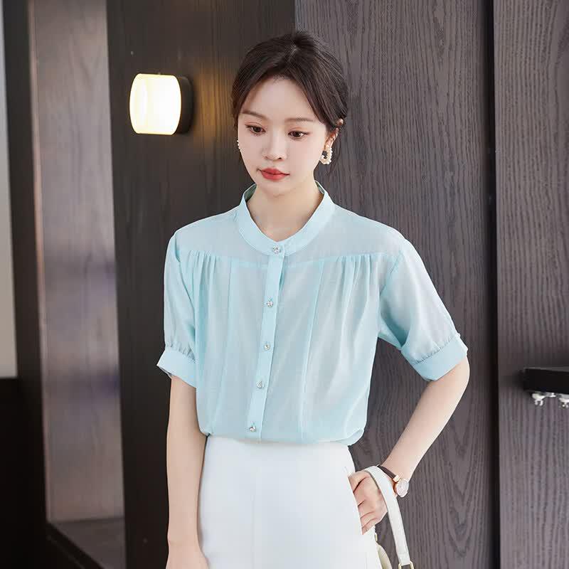 Women's Round Neck Short Sleeve Office Blouse