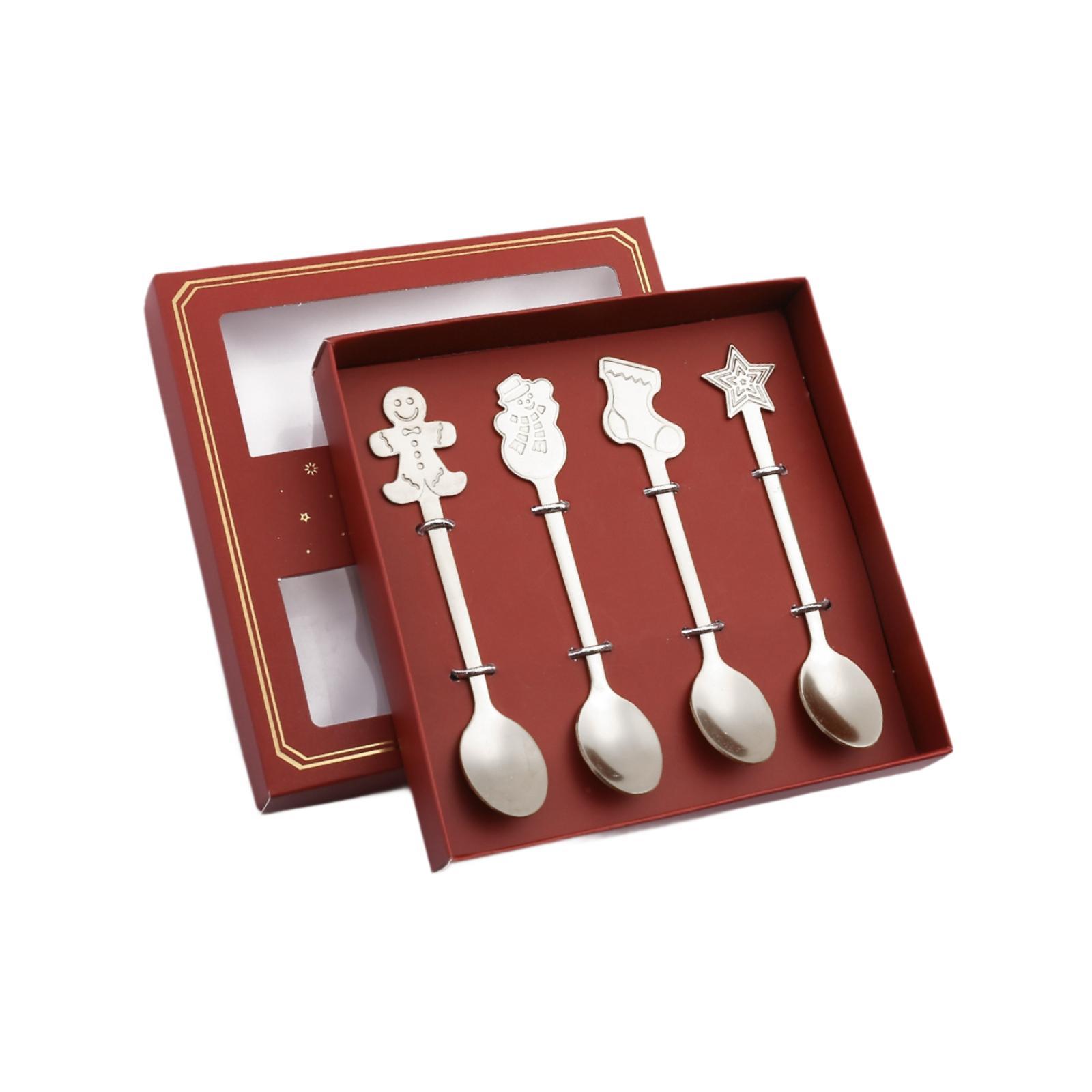 4x Christmas Spoon Set Xmas Cutlery Set Stainless Steel Utensils Tea Spoon for