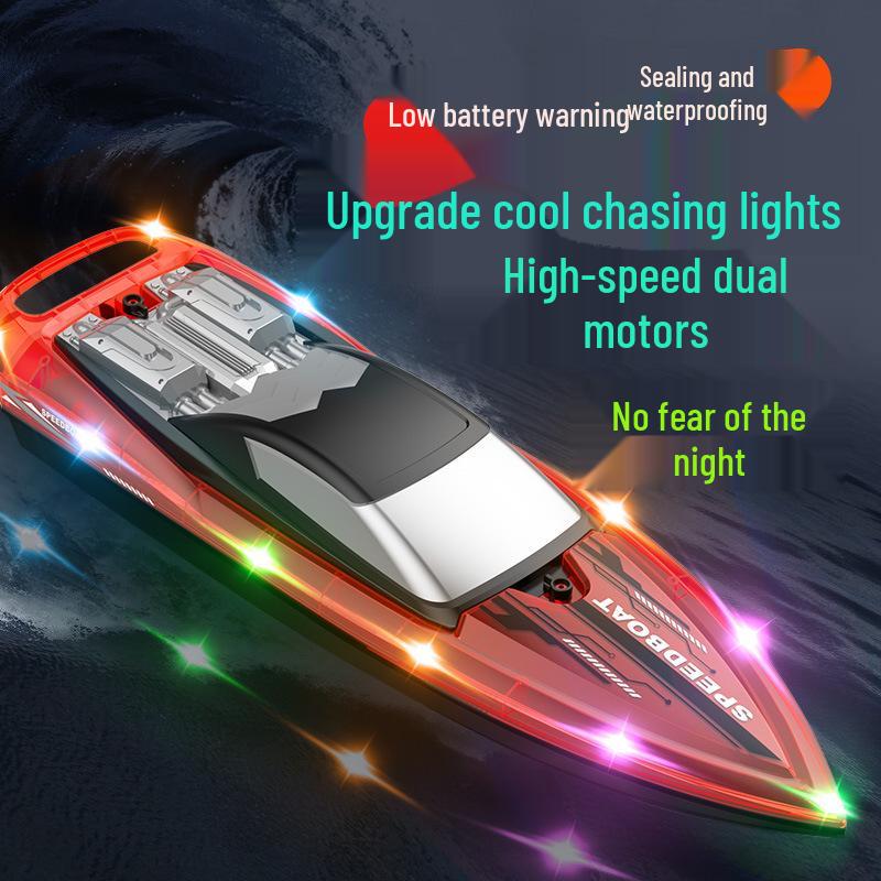 2.4G Vysokorychlostní loď na dálkové ovládání - Dvojitý motor, Vodotěsná, se světly a dvojitou vrtulí Perfektní hračka jachta pro kluky.