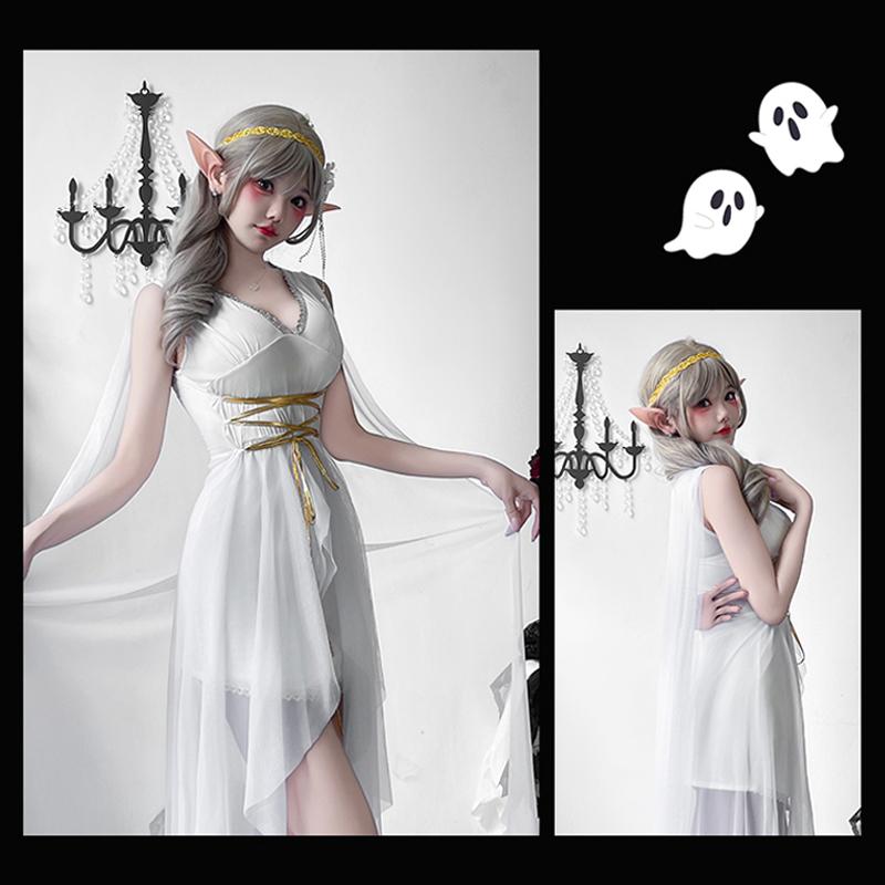 Greek Goddess Medieval Skirt Halloween Costume Elf Dress Cleopatra Athena Performance Costume