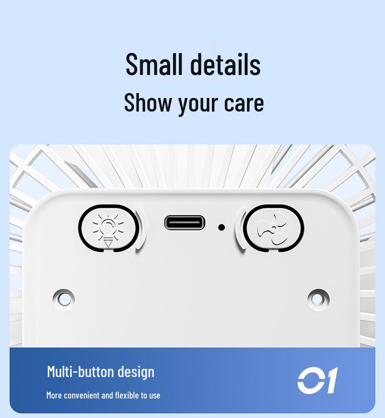 Portable USB Rechargeable Wall-Mounted Clip Fan with Light