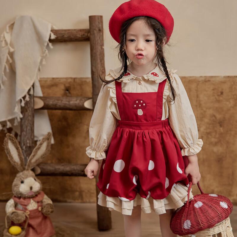 Платье для девочек с грибочками на бретельках 90