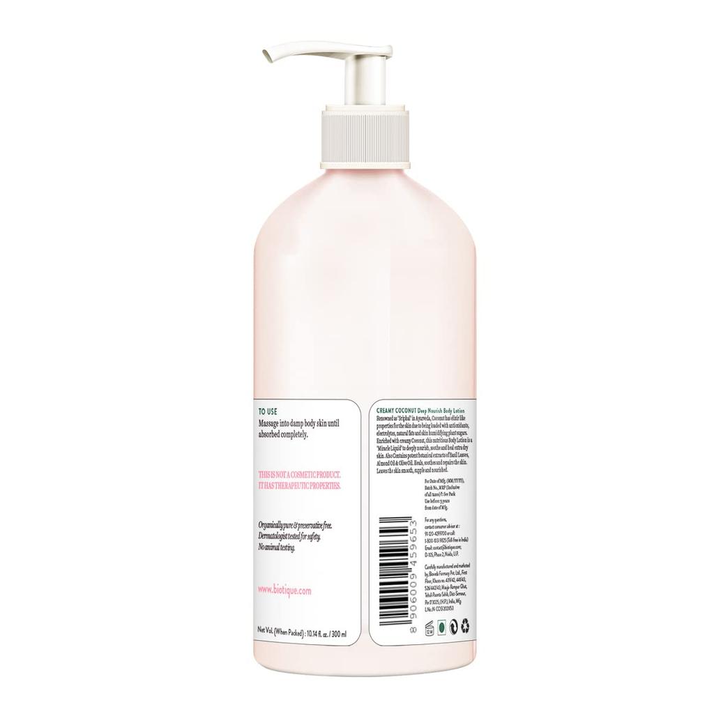 Biotique Creamy Coconut Body Lotion For Dry Skin 300ml – Deep Nourish, Repair & Soothe – 100% Natural Botanical Extracts – All Skin Types