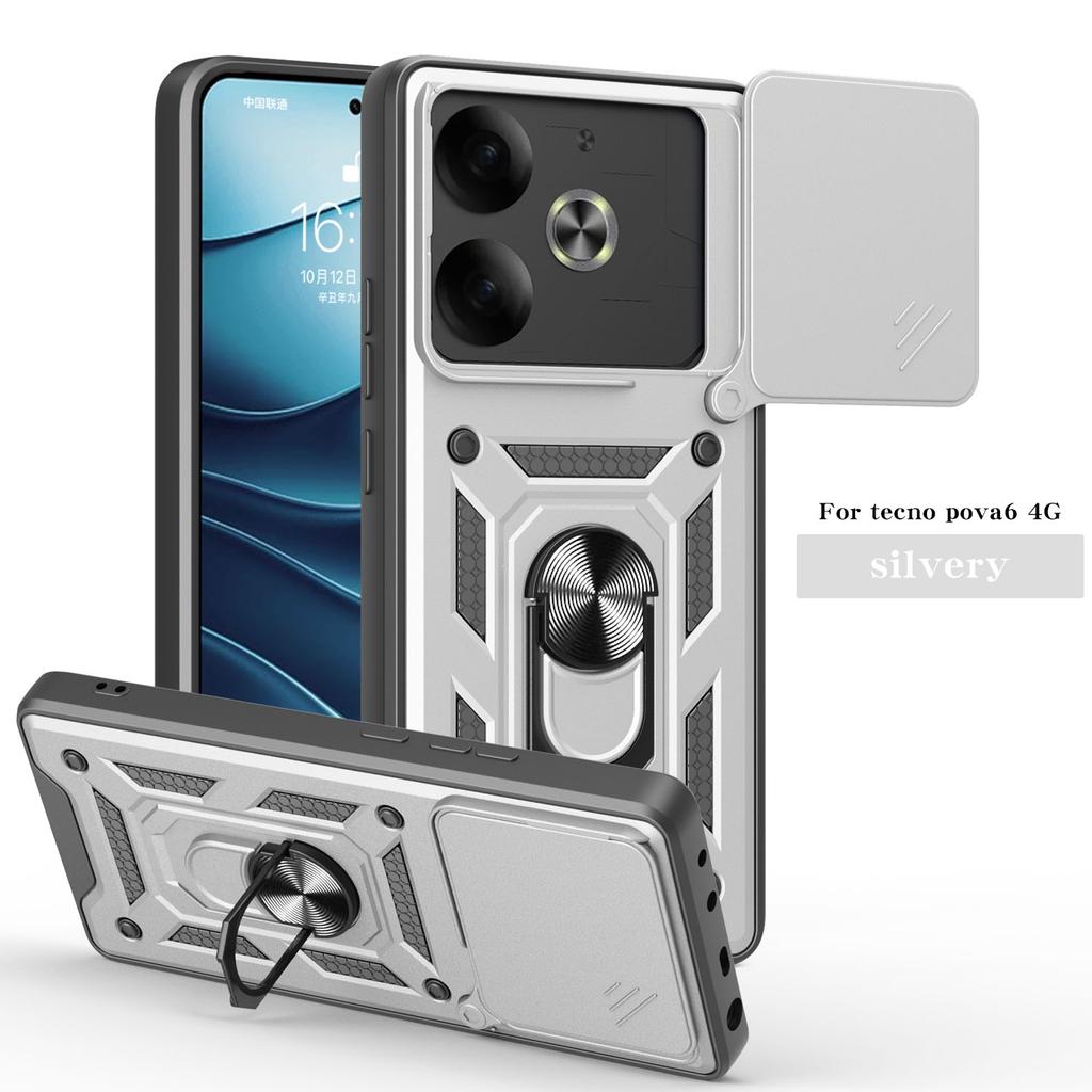 For Tecno Pova 6 Case Tecno Pova 6 Pro Cover Pova 6 Pro 5G Magnetic Ring Holder Armor Phone Case Slide Camera Protect Back Cover