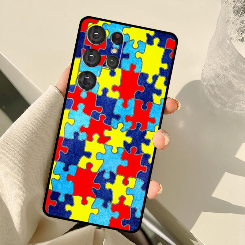 Autism Support Puzzle For Samsung Galaxy S23 S21 S22 Ultra Note 20 S8 S9 S10 Plus Note 10 Plus S20 FE Phone Cover