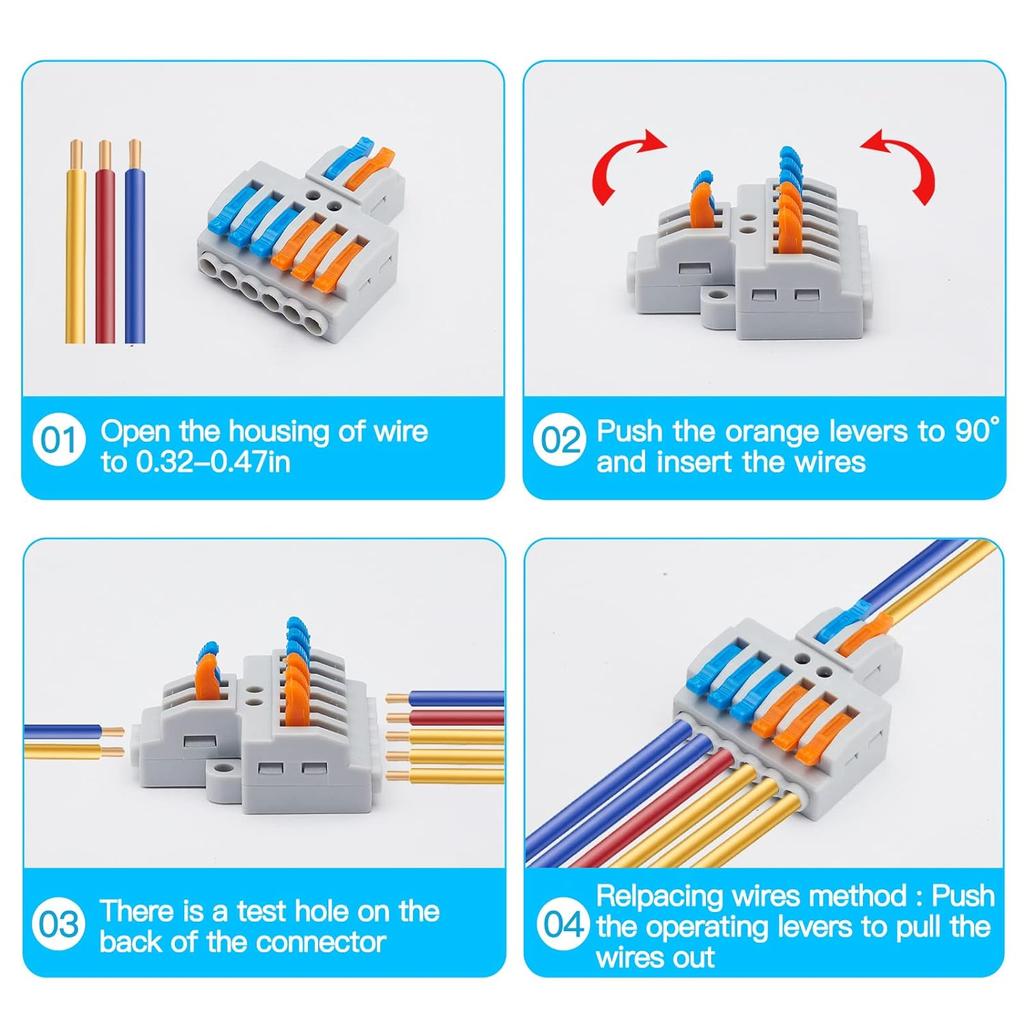 14pcs Electrical Wire Compact Quick Connect Connectors, Lever Wire Nut Connector Terminal Assortment for 28-12 AWG, 2 in 4 Out