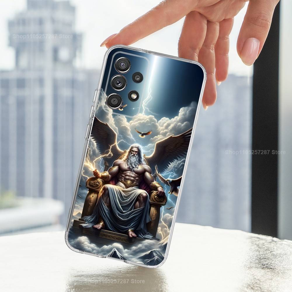 Mythology Greek Art Zeus For Samsung A51,30,71,S9,Ultra,S20,FE,22,Lite,23,21,PIus,10,Transparent, Silicone Case