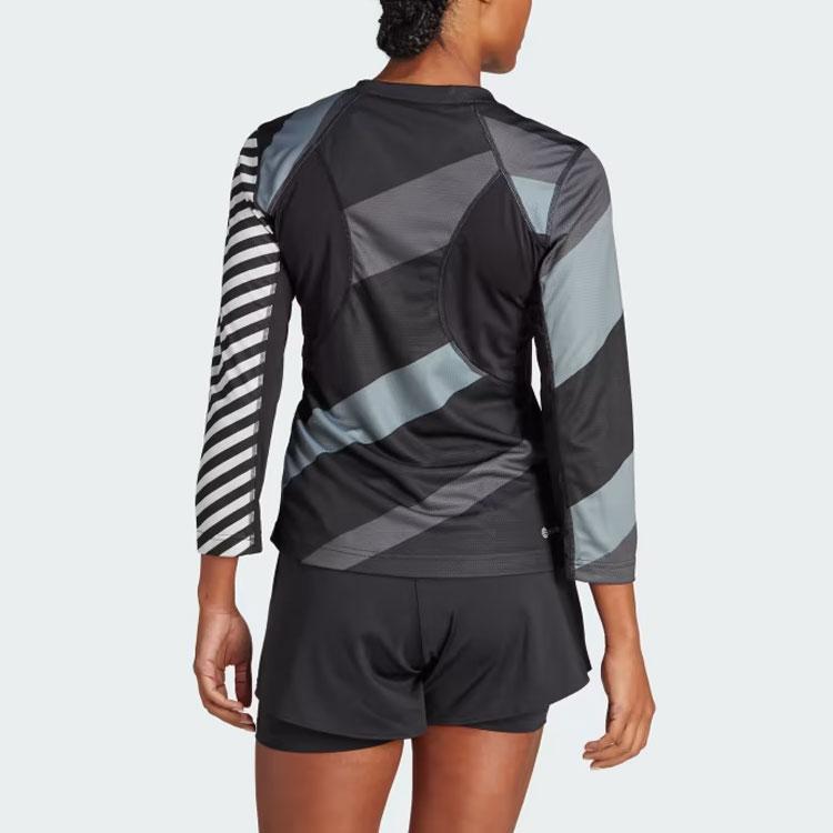 Adidas Tennis Heat.Rdy Pro 3/4 Sleeve Long Sleeve Top Striped Color Block Round Neck T-Shirt Women Tops Black IL9592