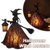 Strašidelné sošky čarodějnic na koštěti 16cm Pryskyřice Noční světlo Sváteční dekorativní lampa Halloweenská párty