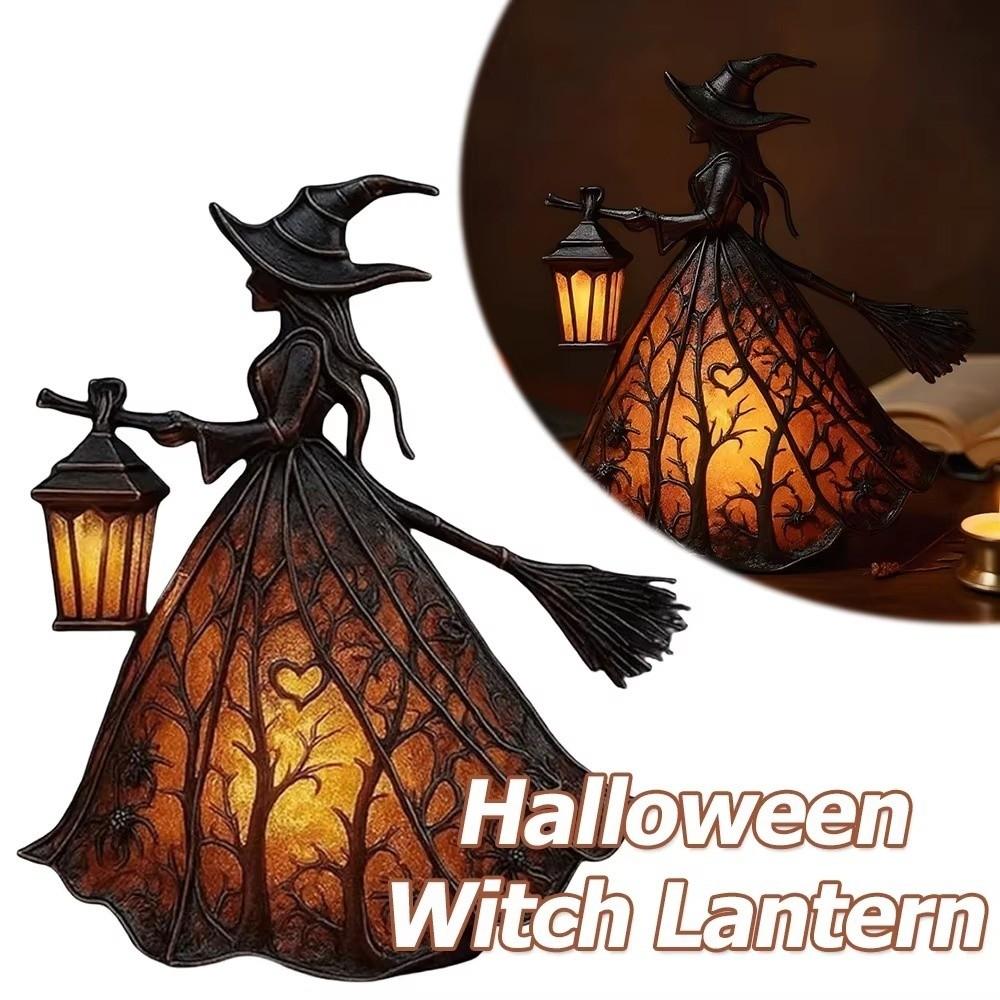 Strašidelné sošky čarodějnic na koštěti 16cm Pryskyřice Noční světlo Sváteční dekorativní lampa Halloweenská párty