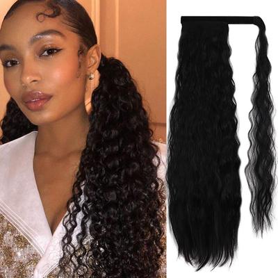 Women Long Curly Ponytail Wig Corn Wave Hair Extension Synthetic Fiber Hairpiece Wrap Around Clip In Hair Daily Use