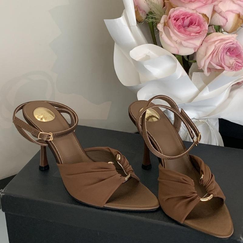 

Fashion Design Metal Buckle Ankle Strap Sandals Modern Womens Fashion Summer High Heels Sexy Pointed Toe Nightclub Stripper Shoes Women 40 коричневый