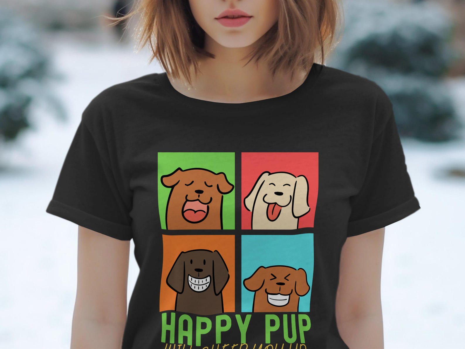 Funny Dog T-Shirt, Cute Cartoon Dog Faces Tee, Happy Pup Graphic Shirt, Cheerful Dog Lover Gift, Adorable Pet Humor T-Shirt 2XL