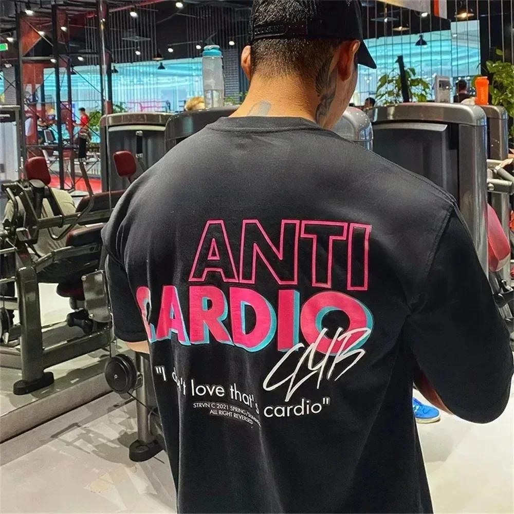 T-shirt Fashion Letter Print Tshirt Men Summer Cotton Short Sleeves Training Gym Workout Tops Casual Women T Shirt