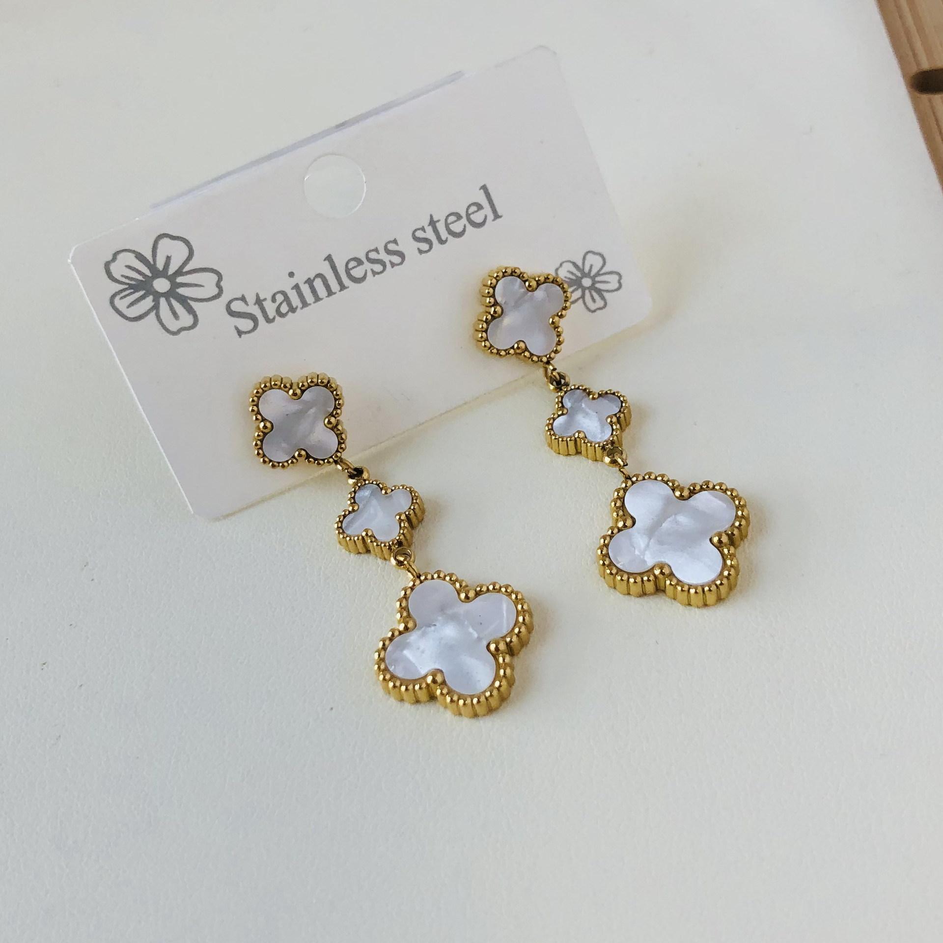 

Модные серьги-кисточки «Четырехлистный клевер», 3 серьги-цветка из 18-каратного золота для женщин