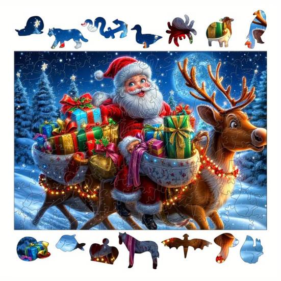 1 Set Puzzle din Lemn de Crăciun Vacanță de Iarnă Moș Crăciun Reni Sanie Puzzle Jucărie Educativă Decor pentru Casă