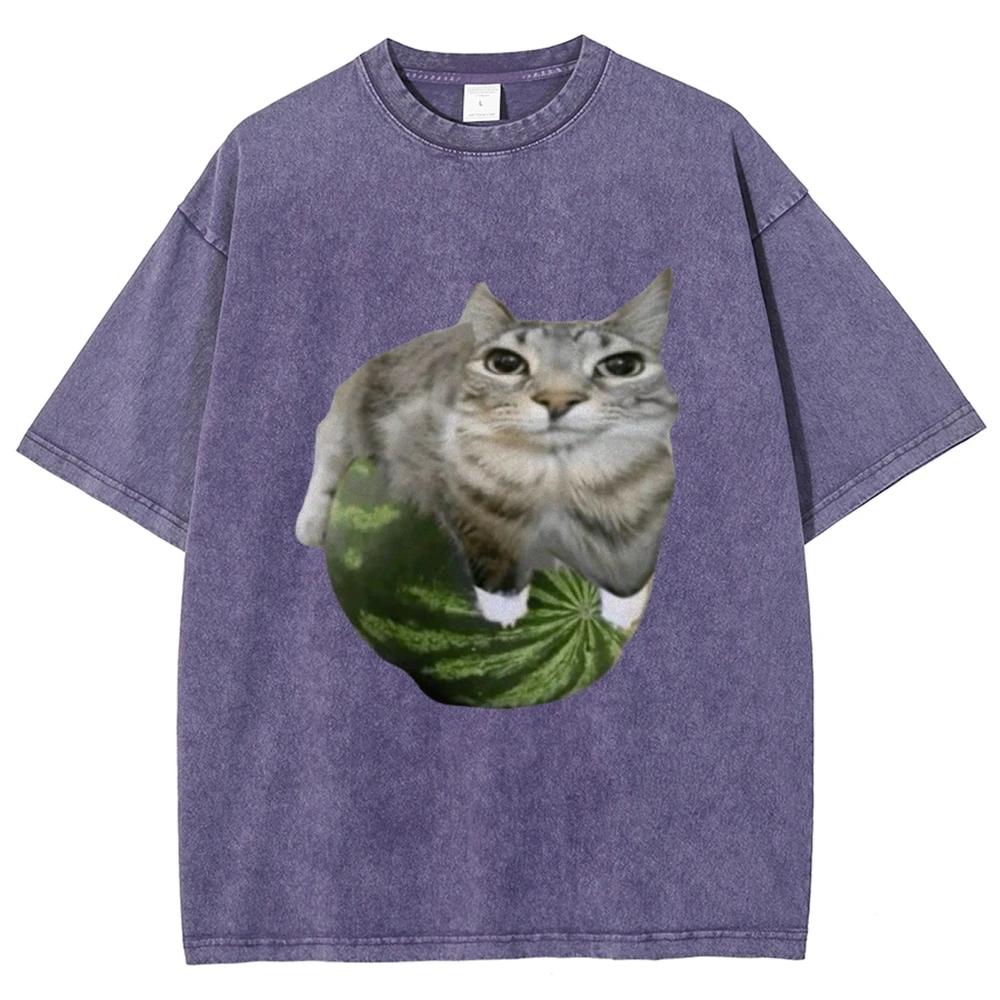 Watermelon Cat Silly Cat Meme T-Shirt Summer Sport Loose T Shirt Tops Shirt Is A Stylish Unisex Top for Both Men and Women