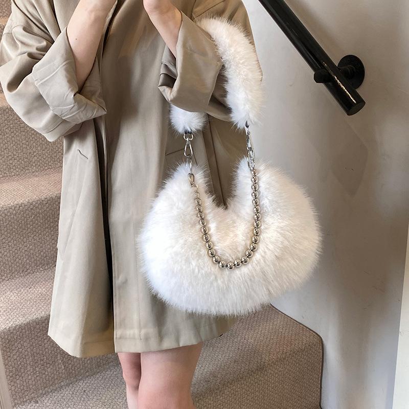 Mao Mao Bag Fashion Shoulder Bag Chain Messenger Bag Commuter Underarm Bag Plush Handbag Bag