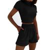 Women's Round Neck Short Sleeve Loose Fit Two Piece Set Crop Top And Shorts