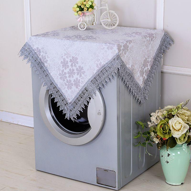 

European Bedside Table Cover Simple Cloth Modern Tablecloth Washing Machine Cover Towel Small round Table Multi-Use Towel Refrigerator Cover Cloth Six-leaf plum Gray 55*55cm square